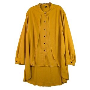 Shein Curve Hi Low Hem Button Front‎ Long Sleeve Top Lagenlook Women's Plus 3XL